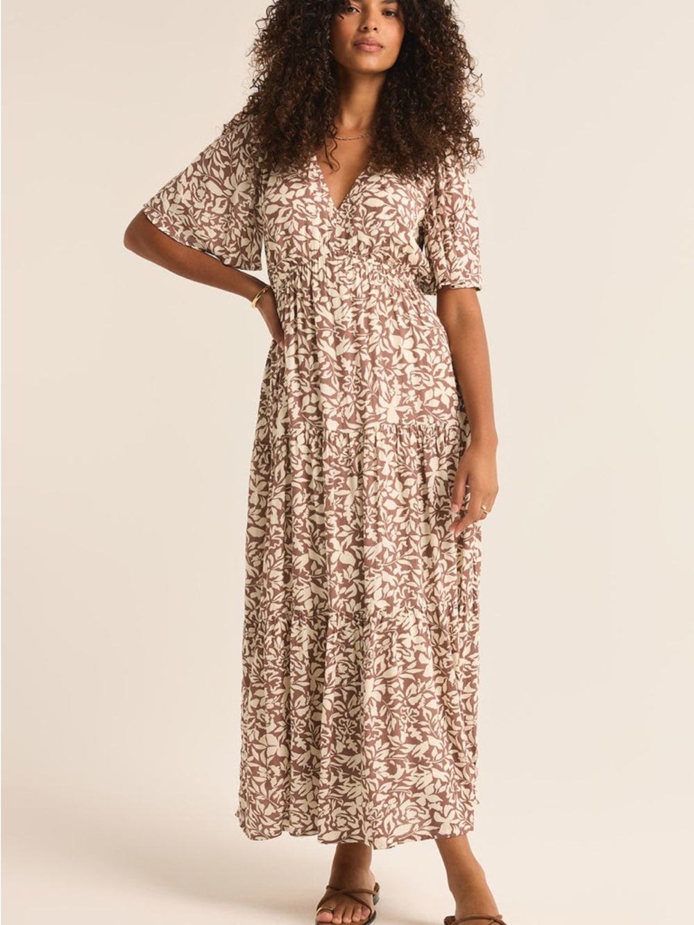 Z Supply Cream and Brown Floral Maxi Dress